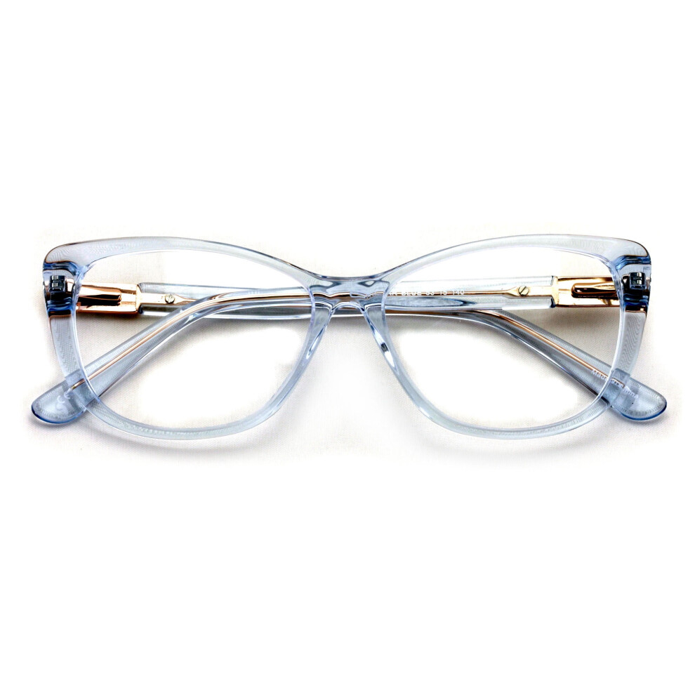 Gold Women Premium Acetate Big Lens Cateye Reading Glasses - Fun Cat Eye Clear Lens Readers - Metal Accent