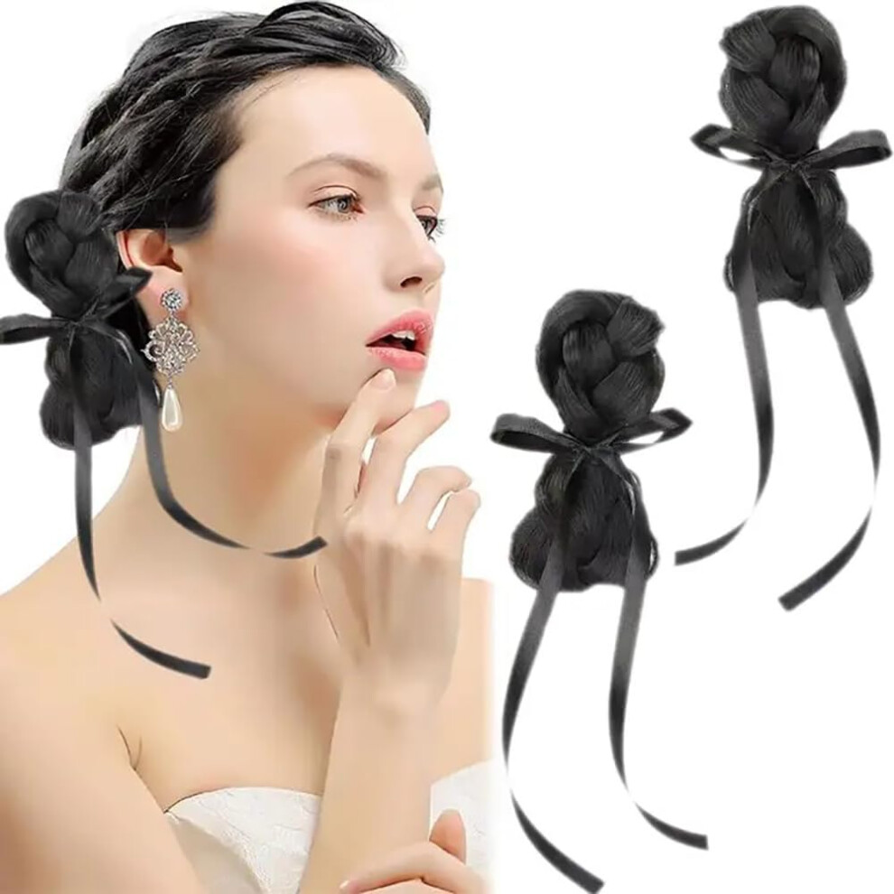 Natural Black Bowknot Hair Claw Clip Extensions with Wavy Curly Ponytail for Women