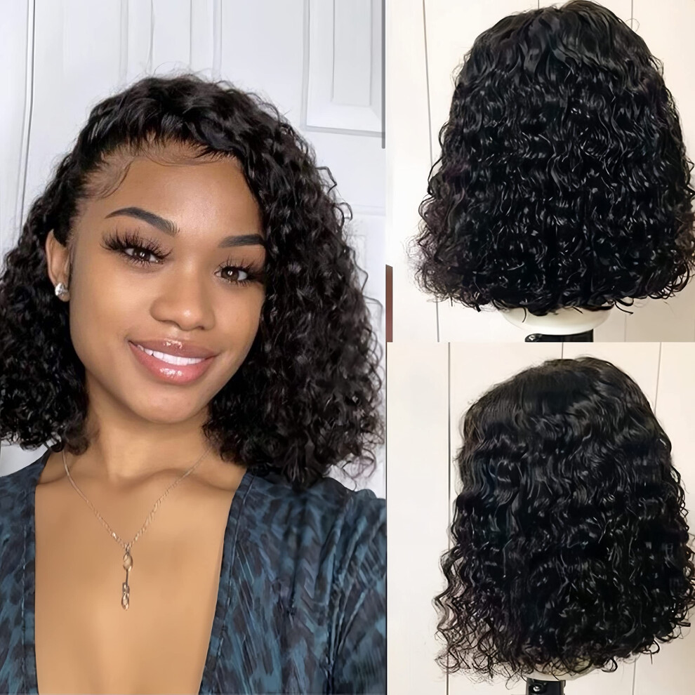 Unisex Black Short Curly Bob Lace Front Wig 13X4 Brazilian Virgin Human Hair For Women Natural Hairline Ref: 8546