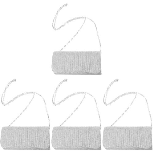 4Pcs Elegant Silver Evening Bags Wedding Clutch Purses Chain Shoulder 2