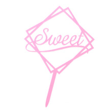 5Pcs Pink Acrylic Wedding Cake Picks Square Sweet Cake Decor