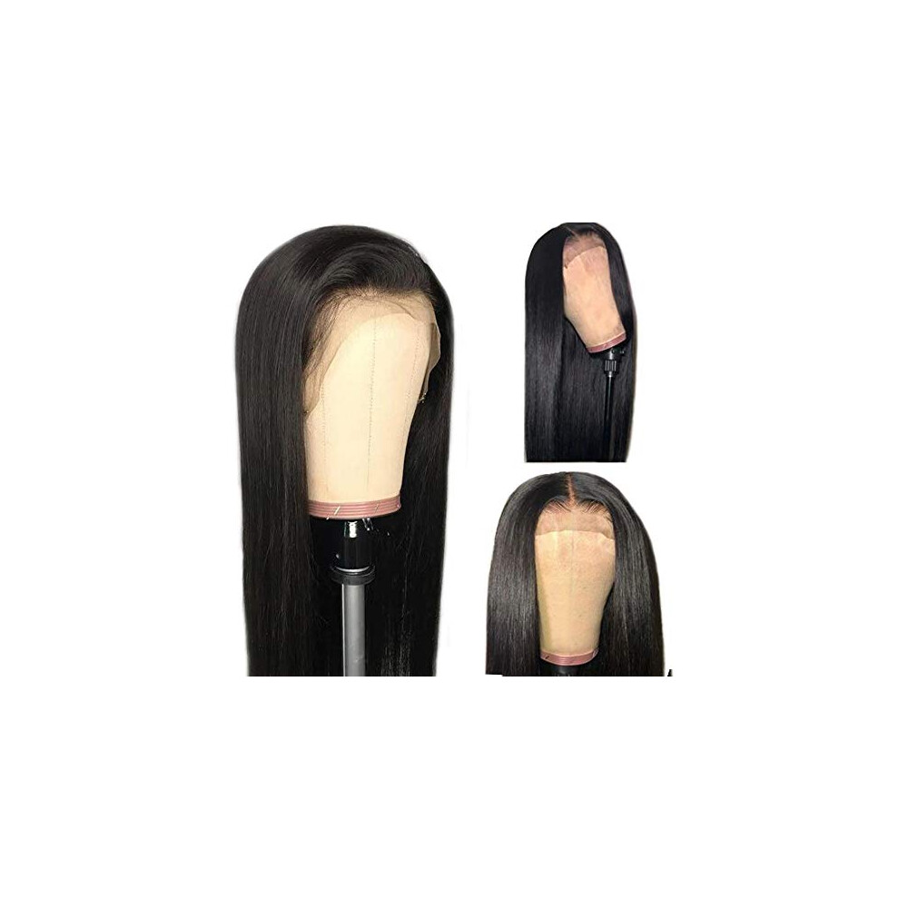 Unisex 13X6 Lace Front Wig Human Hair Pre Plucked Brazilian Straight 18 Inch Natural Hairline