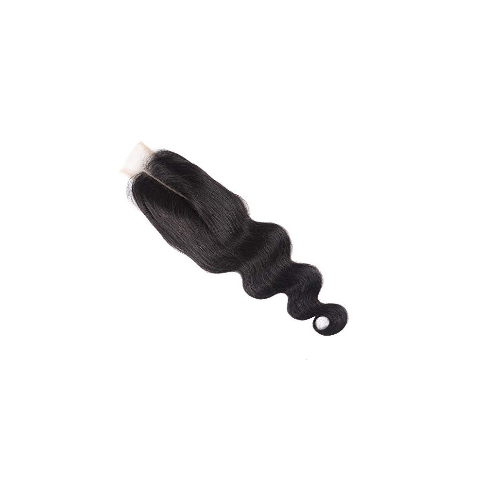 Unisex Brazilian Virgin Body Wave Human Hair Lace Closure 2X6 Middle Part 10 Inch Natural Hairline