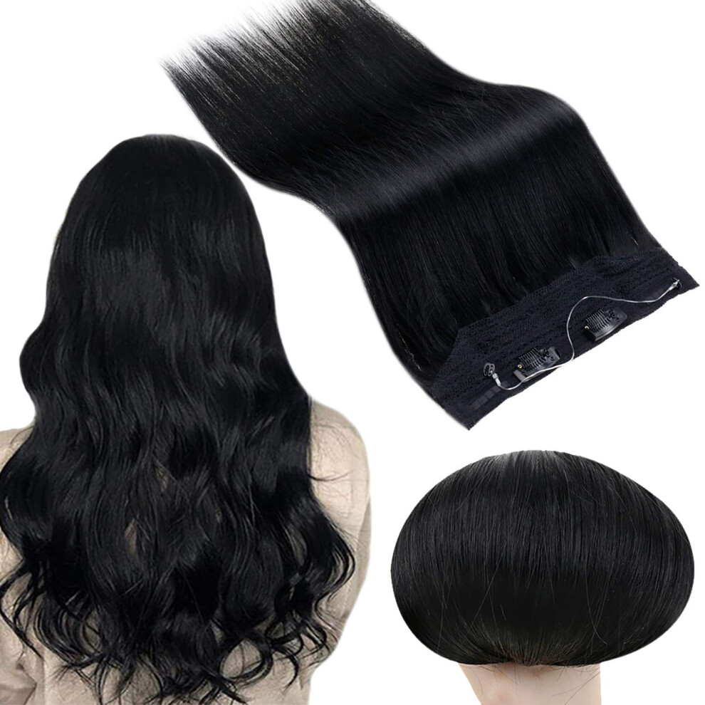 Unisex Black 10 Inch Halo Hair Extensions Jet Remy Human Hair With Clips For Instant Length And Volume