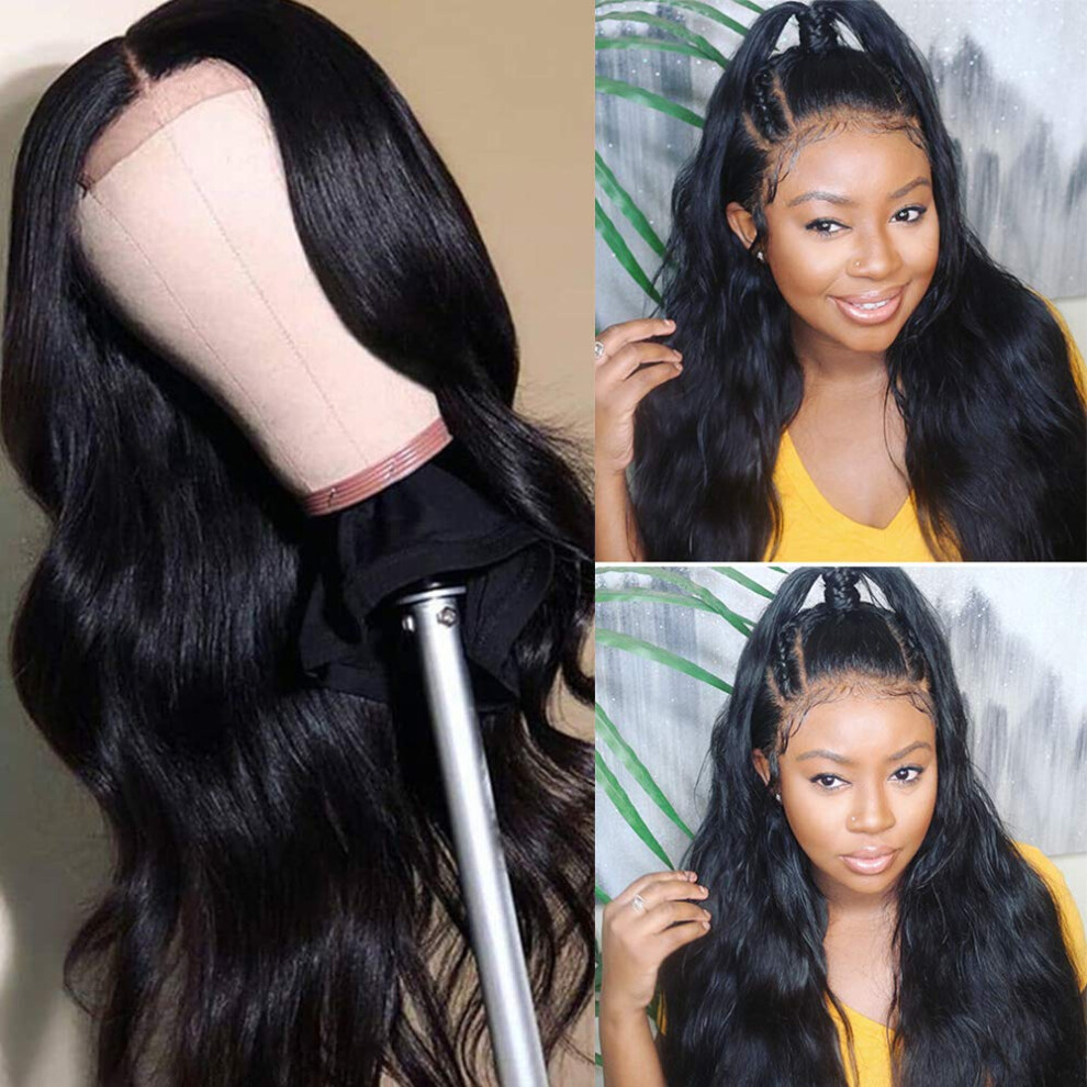 Unisex 5X5 Lace Front Wig Human Hair Body Wave Glueless Wig With Baby Hair Natural Hairline 18 Inch