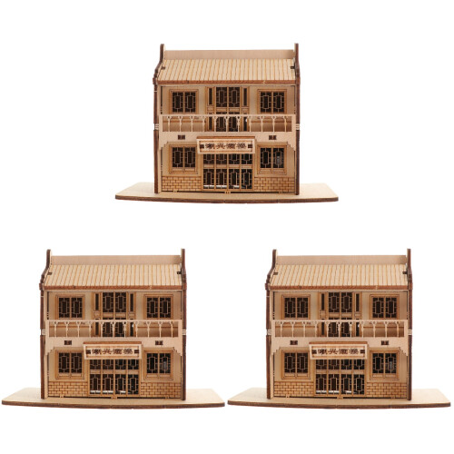 3 Sets Wood Model 3D Restaurant Puzzle Diy Public House 2