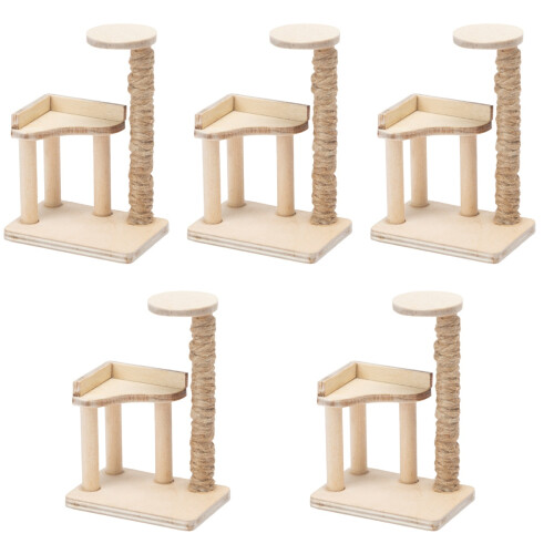 5Pcs Mini Wood Cat Tree Decorative Mini House Climbing Tower 2