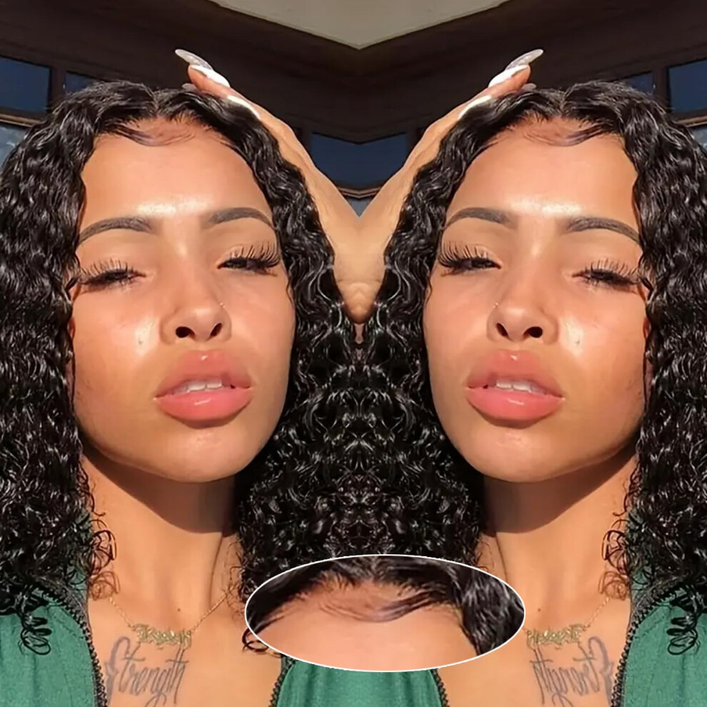 Unisex Curly Bob Lace Front Wig 13X4 Hd Deep Wave Glueless For Women Natural Hairline 12 Inch
