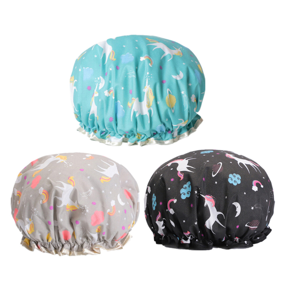 Ohphcall 3Pcs Double-Layer Waterproof Shower Caps