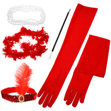 Set 1920S Flapper Feestkostuum Met Haarband, Handschoenen En Sjaal
