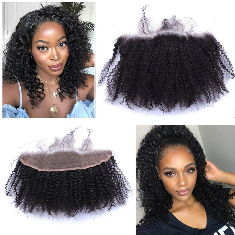 Unisex Afro Kinky Curly Lace Frontal 13X4 Transparent Brazilian Human Hair With Preplucked Baby Hair