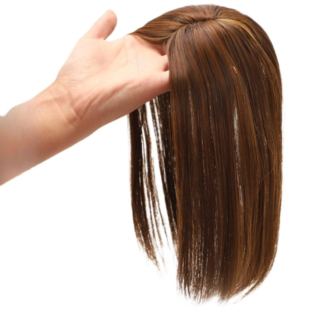 Unisex Brown Light Hair Topper For Thinning Hair, 32Cm Synthetic Straight Clip In Hairpiece With Middle Part