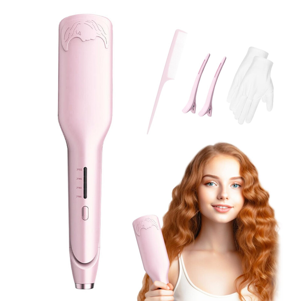 32mm Beach Wave Curling Iron Dual Barrel Hair Waver with Fast Heat Up and 4 Temp Settings Pink