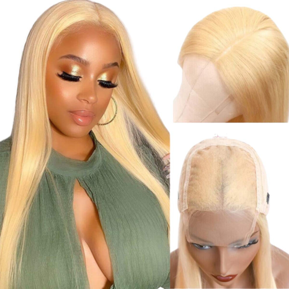 Unisex 613 Blonde Lace Front Wig 22 Inch Human Hair Pre Plucked Brazilian Virgin Hair Bleached Knots