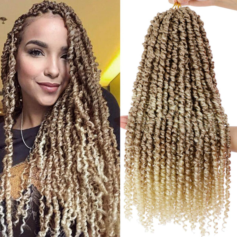 Unisex Passion Twist Crochet Hair 22 Inch Ombre Blonde Pre Looped Braiding Extensions T27/613 5 Packs