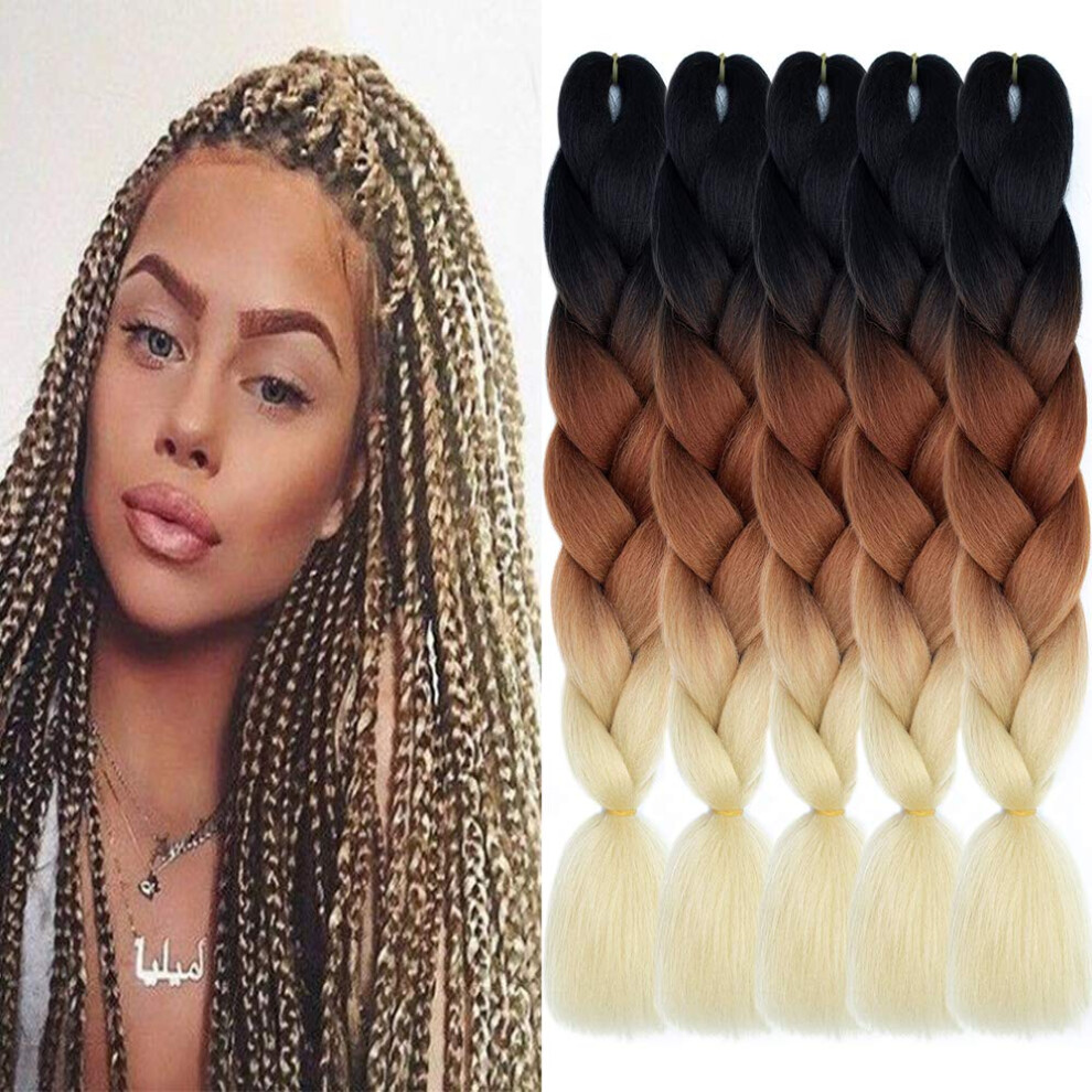 Unisex Jumbo Braiding Hair Extensions 24 Inch Ombre For Box Braids Soft Yaki Texture 5Pcs