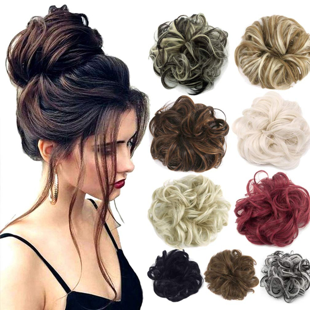 Unisex Hair Bun Extension Set, Wavy Curly Messy Bun Hairpiece With Elastic Band For Women