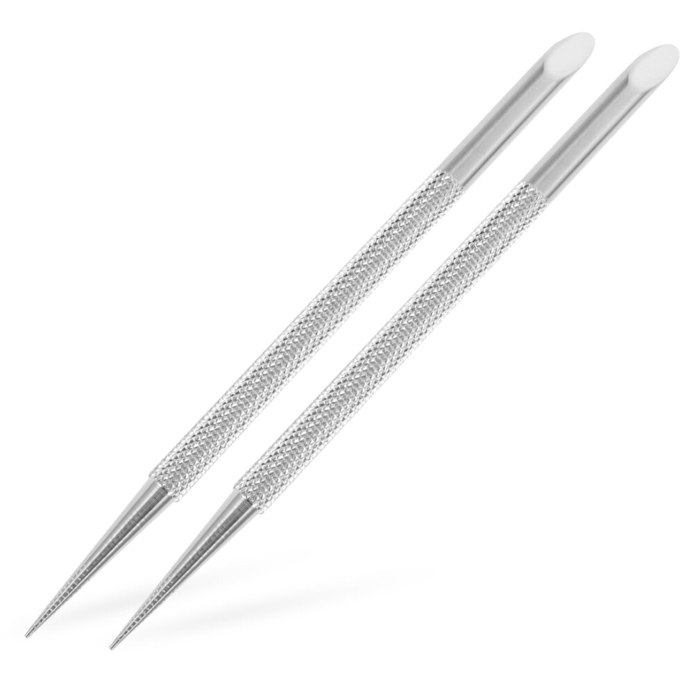 2pcs Stainless Steel Cuticle Pusher DualEnded Nail Care Tool with NonSlip Grip for Salon