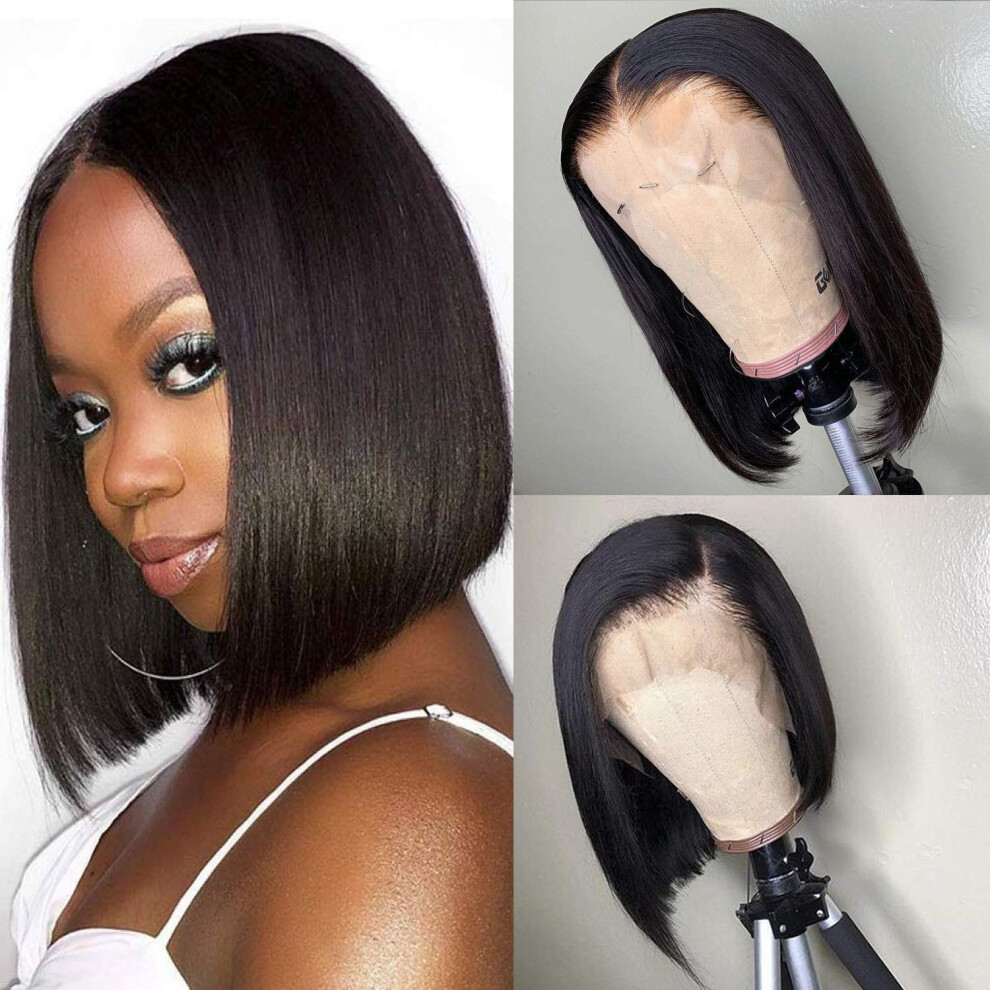 Human Hair Lace Front Wig 13x4 Brazilian Bob Pre Plucked Baby Hair 150% Density 10 Inch