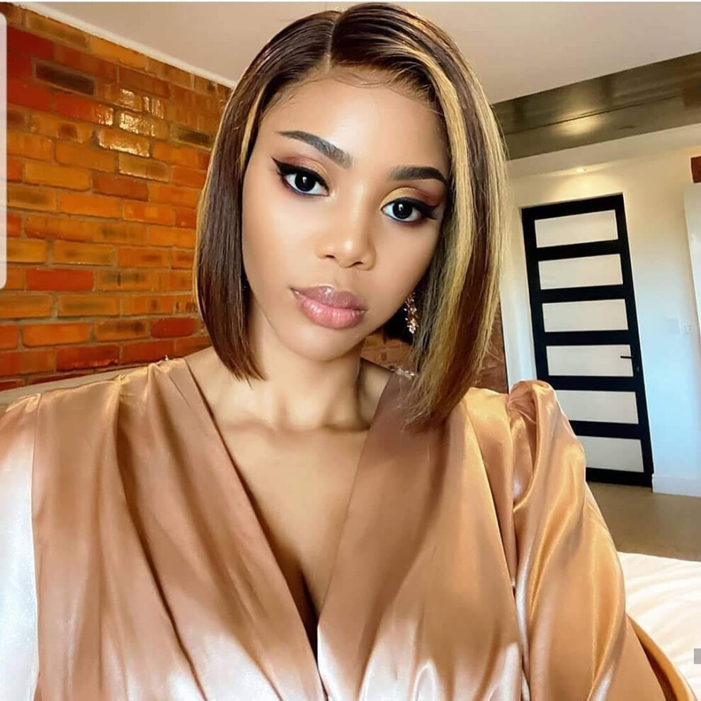 Unisex Black 10 Inch Honey Blond Highlight Deep Curly Human Hair Bob Wig Lace Front For Women