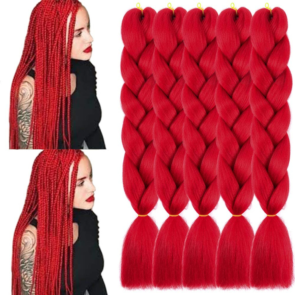 Unisex Red 24 Inch Jumbo Braiding Hair Extensions Ombre For Box Braids Yaki Texture