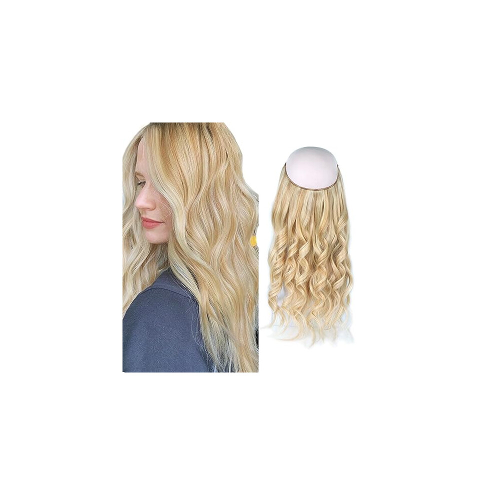 Unisex Halo Hair Extensions Real Human Hair Invisible Wire Design 20 Inch Seamless Blend #P18/613