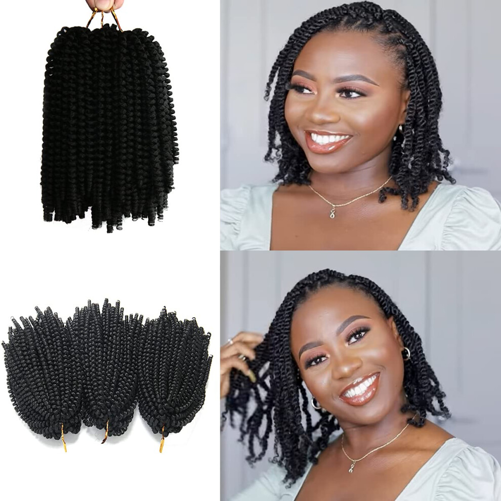 Spring Twist Crochet Hair 3PCS 8 Inch Ombre Synthetic Braids, Natural Lightweight Tangle Extensions