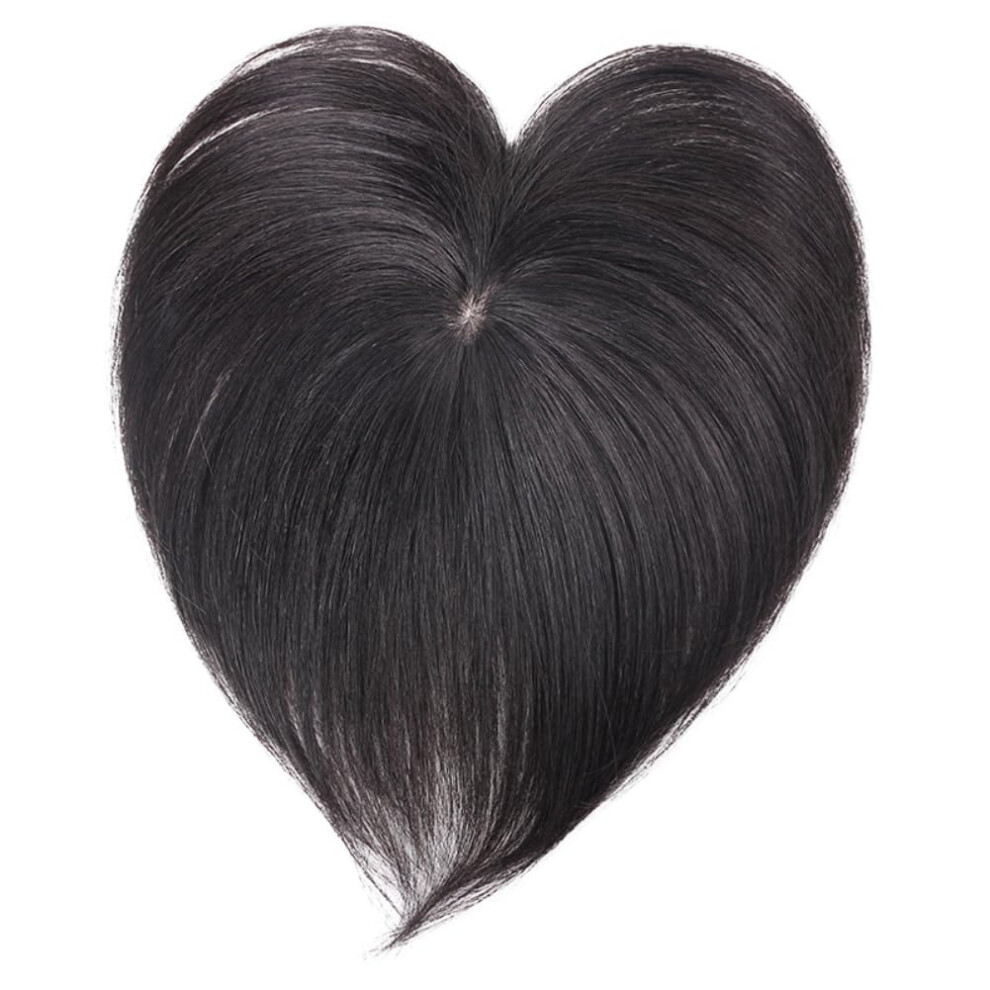 Unisex Black Human Hair Topper Natural 8X8cm Straight Clip In Wiglet For Thinning Hair With Secure Clips