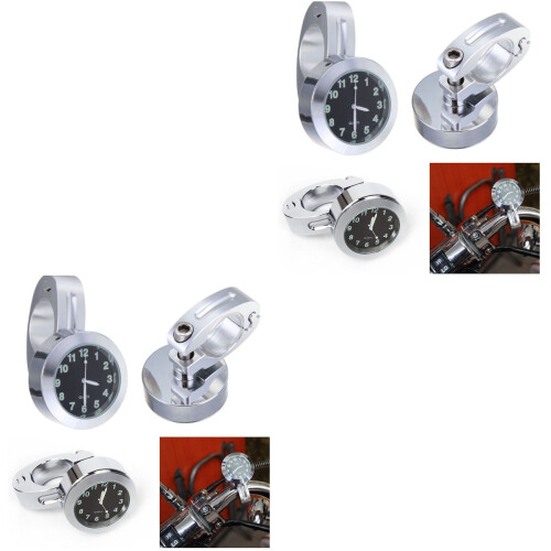 2Pcs Silver 7/8" Motorcycle Clock Waterproof Durable Accessory 2