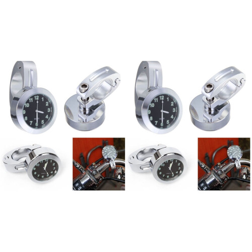 2Pcs Silver 7/8" Motorcycle Clock Waterproof Durable Accessory 1