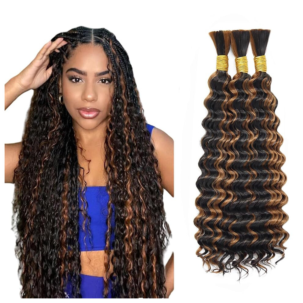 P430 Brown Highlight Human Boho Braiding Hair Extensions Deep Wave Brazilian Human Hair 20 Inch