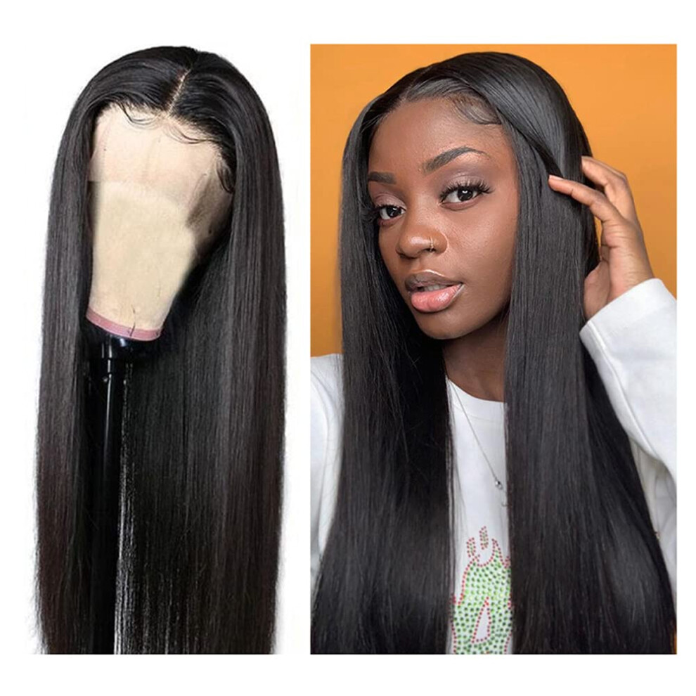 Unisex Human Hair Lace Front Wig 13X4x1 Transparent Lace Glueless 150% Density Brazilian Straight 20 Inch