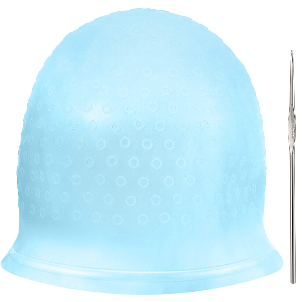 Hair Highlighting Cap Blue Reusable Silicone Hair Dye Cap with Metal Hook for Precise Highlights at Home