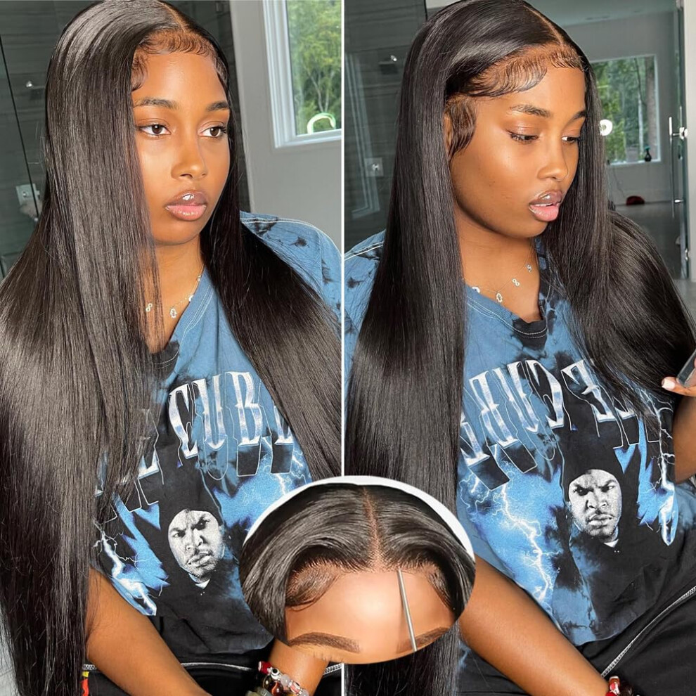 Unisex 5X5 Hd Lace Closure Brazilian Virgin Hair Wig 22 Inch Straight Glueless Pre Plucked Full Volume