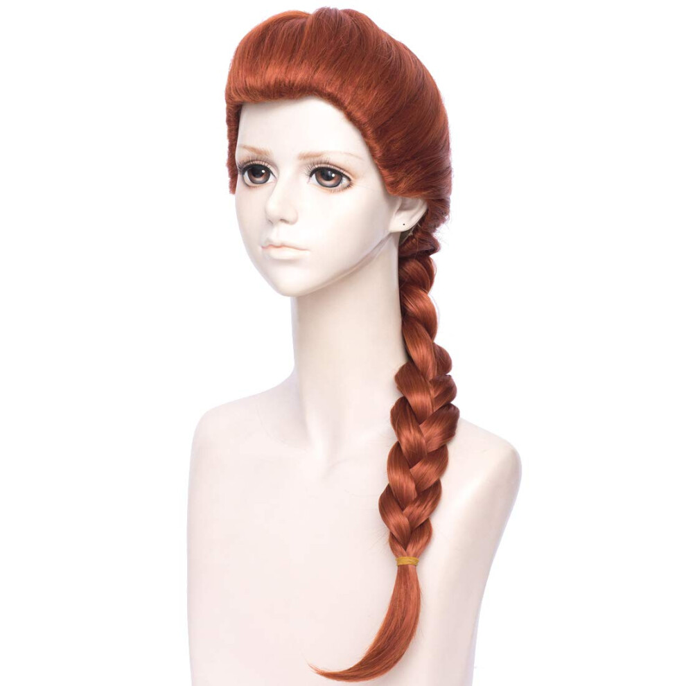 Unisex Red Cosplay Wig For Women Long Auburn Braid Heat Resistant Synthetic Fiber Natural Look Adjustable Cap