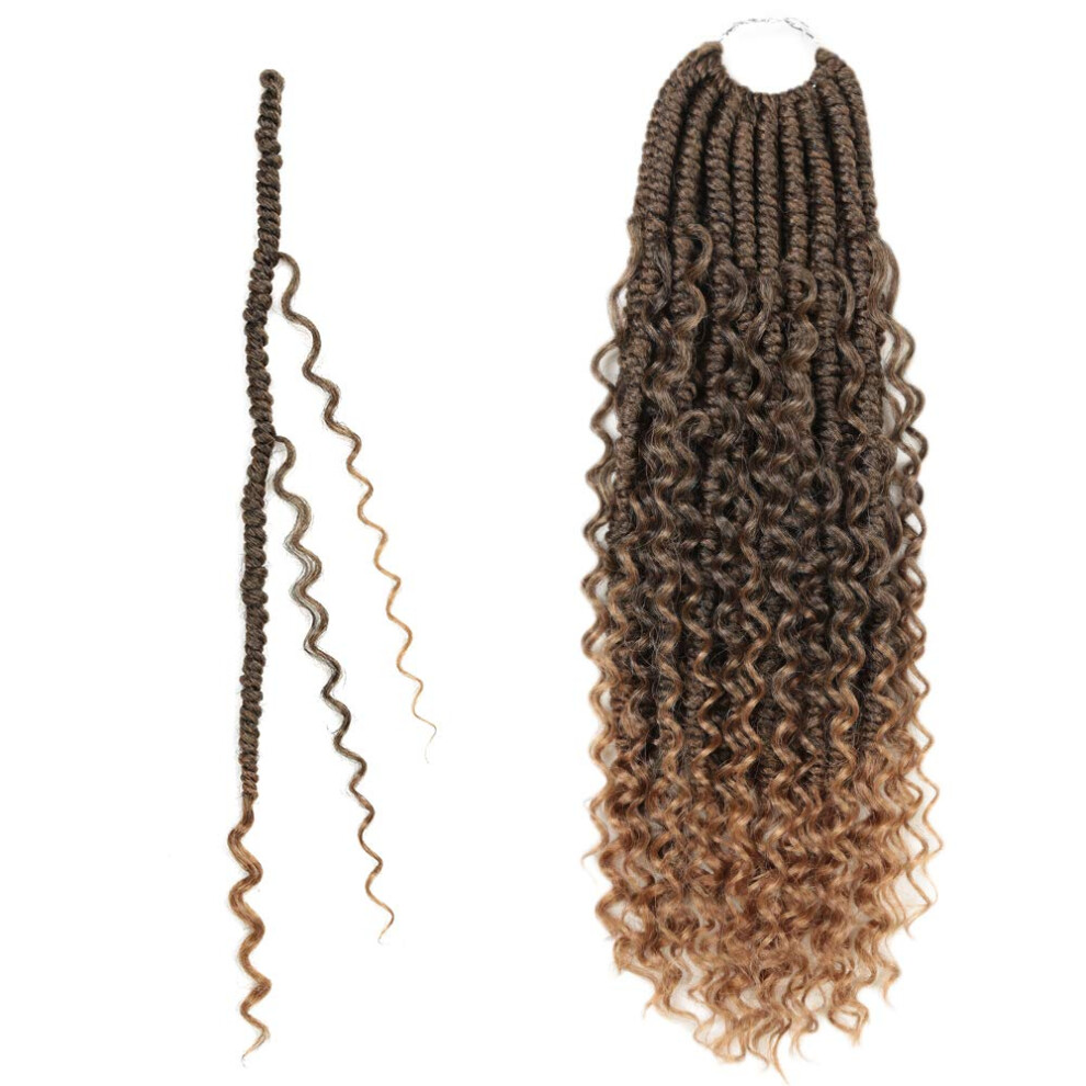 Unisex 18 Inch T27 Boho Wavy Bomb Twist Crochet Hair Goddess Locs Braids With Curly Ends, 5 Pack