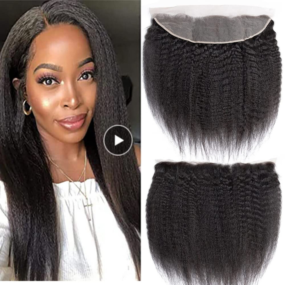 Unisex Kinky Straight 13X4 Transparent Lace Frontal Closure 20 Inch Human Hair With Preplucked Baby Hair