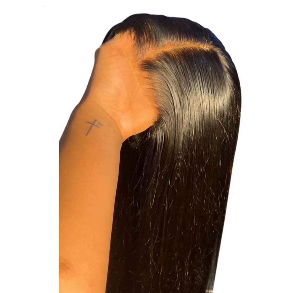 Unisex 5X5 Hd Lace Closure Human Hair Wig Pre Plucked Bleached Knots Brazilian Remy 14 Inch 150% Density