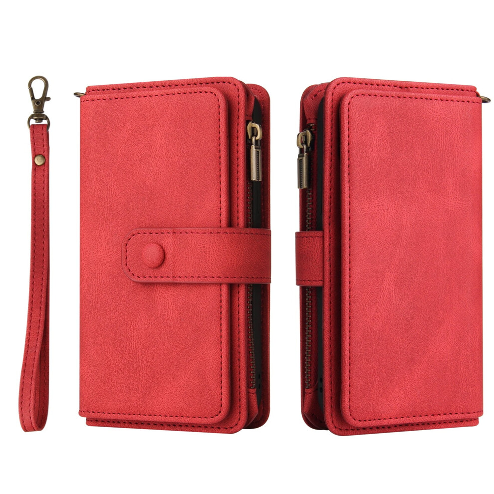 Compatible With Samsung A13 5G Case, Wallet Flip With Magnetic Closure, Pu Leather Lanyard Wristlet, Card Holder, Red 9048212582106