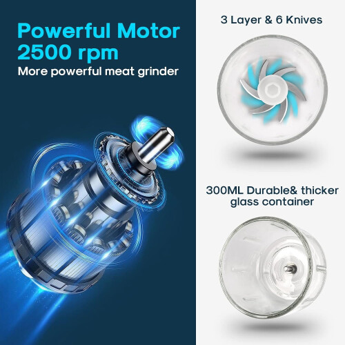 Ασύρματος μίνι επεξεργαστής τροφίμων 300ML60W, ηλεκτρικός κόφτης σκόρδου και 2