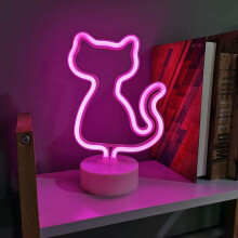 LINLIN Kitty - Letreiro de Neon, Letreiro de LED com Base de Suporte, Luminárias de Mesa, Luzes de Neon a Bateria/USB para Decoração de Mesas de