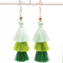 RSAMD Bohemia 3-lagige lange Seidenquasten-Ohrringe für Damen, Statement-Ohrringe, Hot-Green