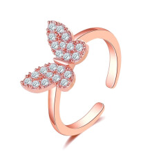 Elegante anello da donna a forma di farfalla con design apribile e strass, regolabile.