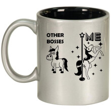 Caneca de cerâmica divertida com unicórnio superestrela para chefe, presente ideal para ela, presente para chefe (325ml, prata)