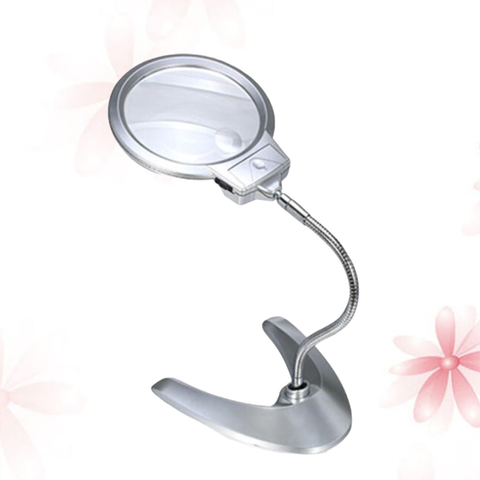 Chuangji Desktop Magnifying Glass LED Light Adjustable Metal Hose Stand Magnifier Desk Lamp (No Battery)