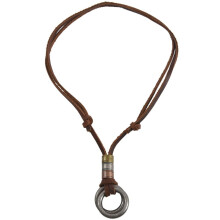Mode Herr Retro Läder Snöre Halsband Ring Hänge Smycken Gåva