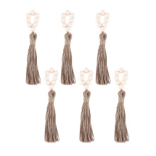 Qtmnekly Set van 6 houten servetringen met kralen, inclusief tafeldecoratie, bruiloftsaccessoires en servethouders in natuurlijke stijl.
