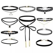 RSAMD10Pices Chokers Necklace Black Classic Velvet Stretch Gothic Tattoo NeckliYUWO