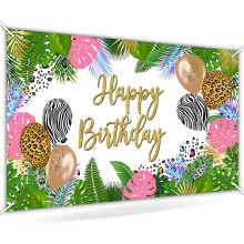 Sfondo personalizzato per compleanno con animali della giungla, decorazioni per feste a tema safari, compatibile con banner di compleanno giungla