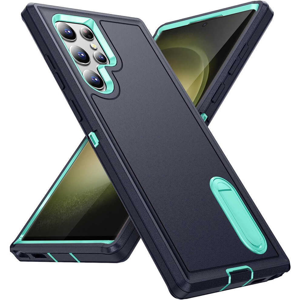 Compatible With Samsung Galaxy S23 Ultra Case, Built-In Kickstand, Shockproof Military Grade Cover For S23 Ultra 5G (Dark /Aqua ) Blue 9048212665960